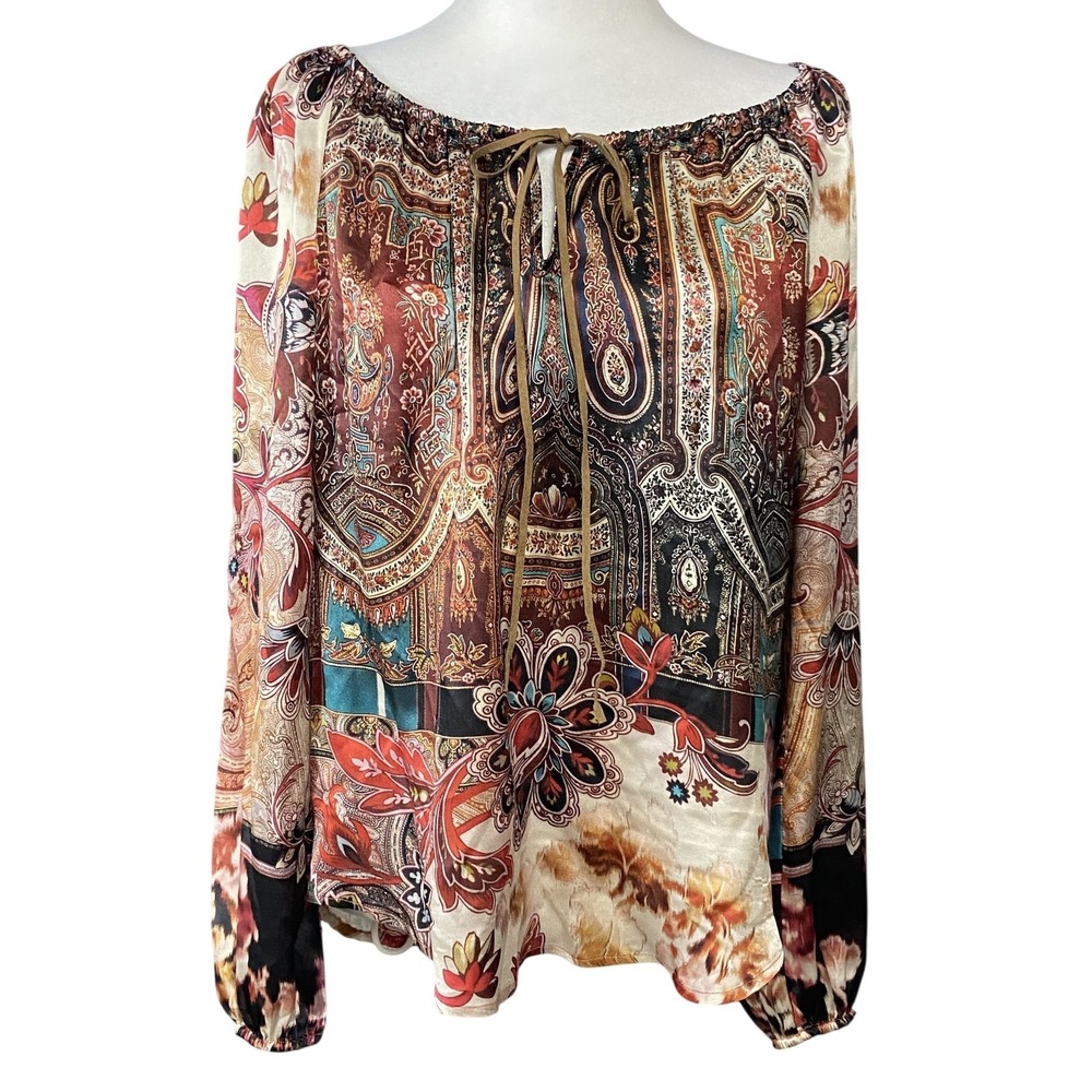 Fifteen Twenty Blouse Womens M Multicolor Paisley Peasant Long Sleeve Boho Top